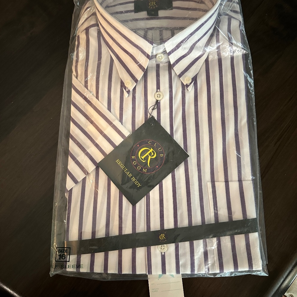 NWT Club Room Men's Dress Shirt Purple Stripe Half Sleeve.